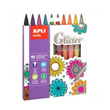 Filctoll készlet, 3,8 mm, csillámos, APLI Kids &quot;Markers Glitter&quot;, 10 különböző szín