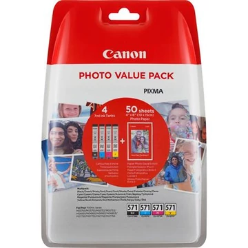 CLI-571XLKIT Tintapatron multipack Pixma MG 5700, 6800, 7700 nyomtatókhoz, CANON, b+c+m+y, + PP201 (50lap 10x15) papír - 4db