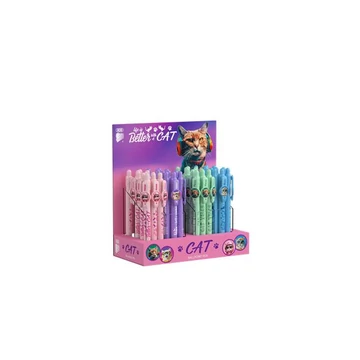 Golyóstoll display, 0,8 mm, nyomógombos, cicás tolltest, ICO &quot;Cat&quot;, kék