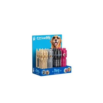 Golyóstoll display, 0,8 mm, nyomógombos, kutyás tolltest, ICO "Dog", kék