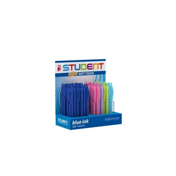 Golyóstoll display, 0,7 mm, nyomógombos, vegyes tolltest, ICO &quot;Student&quot;, kék