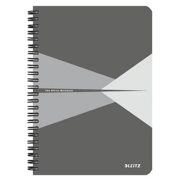 Spirálfüzet, A5, vonalas, 90 lap, laminált karton borító, LEITZ &quot;Office&quot;, szürke