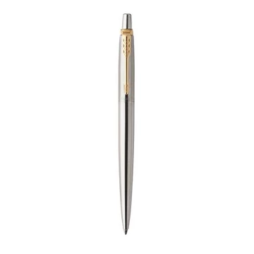 Golyóstoll, 0,7 mm, nyomógombos, arany színű klip, rozsdam. acél tolltest, PARKER &quot;Royal Jotter&quot;, kék