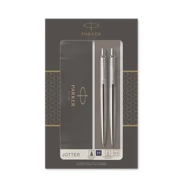 Golyóstoll és nyomósirón szett, díszdoboz, rozsdamentes acél tolltest, PARKER &quot;Royal Jotter&quot;, kék