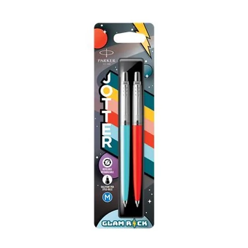 Golyóstoll szett, 0,7 mm, ezüst színű klip, piros és kék tolltest, PARKER &quot;Jotter Glam Rock&quot;, kék - 2db