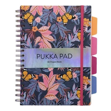 Spirálfüzet, B5, vonalas, 100 lap, PUKKA PAD &quot;Project Book Bloom&quot;, vegyes minta