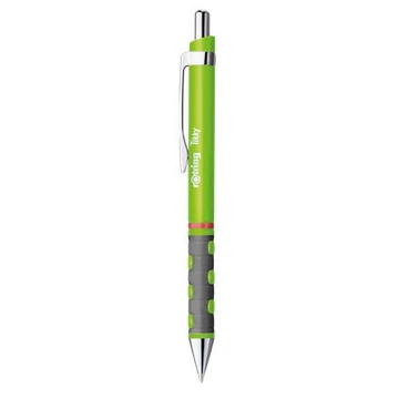 Golyóstoll, 0,8 mm, nyomógombos, neonzöld tolltest, rOtring &quot;Tikky&quot;, kék