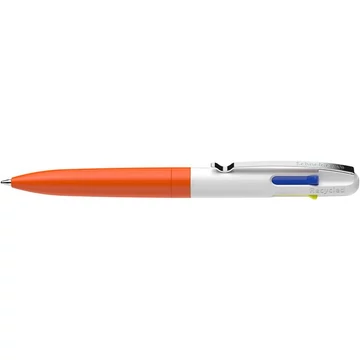 Golyóstoll, 0,5 mm, nyomógombos, négyszínű, SCHNEIDER &quot;Take 4 Neon&quot;, narancs-fehér