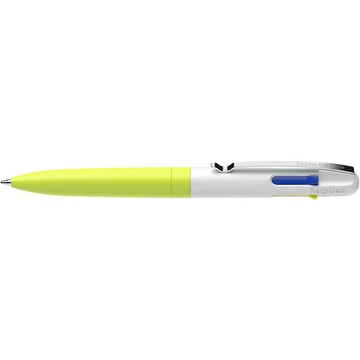 Golyóstoll, 0,5 mm, nyomógombos, négyszínű, SCHNEIDER &quot;Take 4 Neon&quot;, sárga-fehér