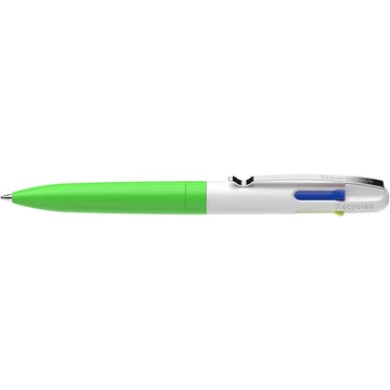 Golyóstoll, 0,5 mm, nyomógombos, négyszínű, SCHNEIDER &quot;Take 4 Neon&quot;, zöld-fehér