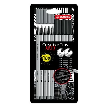 Tűfilc készlet, STABILO &quot;Creative Tips ARTY&quot;, fekete, szürke, 5 különböző vastagság