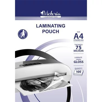 Meleglamináló fólia, 75 mikron, A4, fényes, VICTORIA OFFICE - 100db