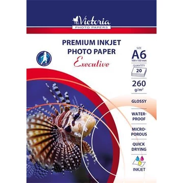 Fotópapír, tintasugaras, A6, 260 g, magasfényű, VICTORIA PAPER &quot;Executive&quot; - 20 lap