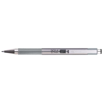 Golyóstoll, 0,24 mm, nyomógombos, ezüst tolltest, ZEBRA &quot;F-301 A&quot;, kék