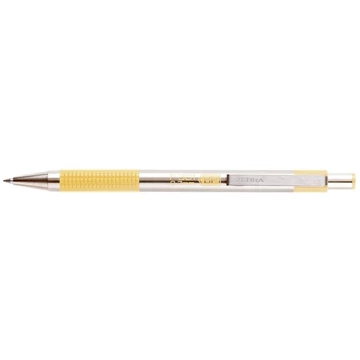 Golyóstoll, 0,24 mm, nyomógombos, rozsdamentes acél, pasztellsárga tolltest, ZEBRA &quot;F-301&quot;, kék