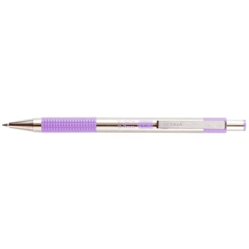 Golyóstoll, 0,24 mm, nyomógombos, rozsdamentes acél, pasztell-lila tolltest, ZEBRA &quot;F-301&quot;, kék
