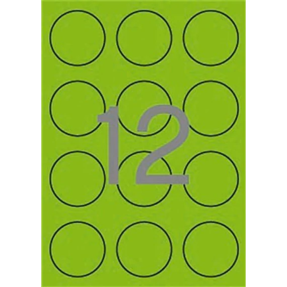 Etikett, 60 mm kör, színes, APLI, neon zöld, 240 etikett/csomag