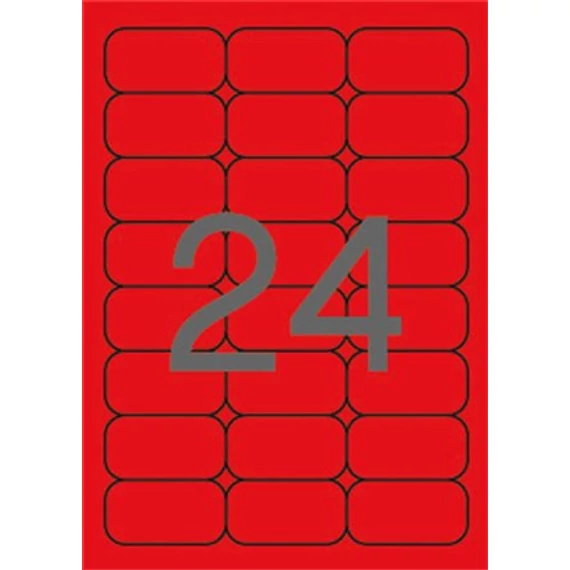 Etikett, 64x33,9 mm, színes, kerekített sarkú, APLI, neon piros, 480 etikett/csomag