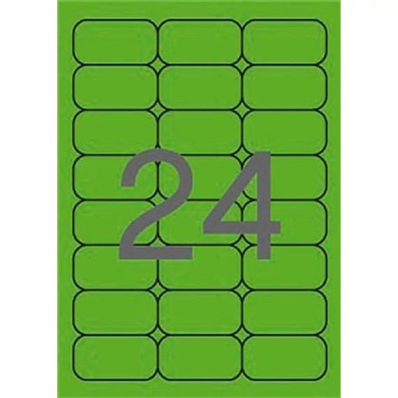 Etikett, 64x33,9 mm, színes, kerekített sarkú, APLI, neon zöld, 480 etikett/csomag