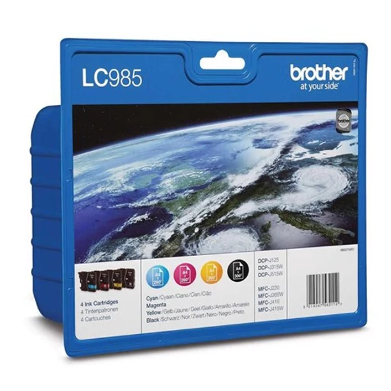 LC985BCMY Tintapatron multipack DCP J125, BROTHER, b+c+m+y, 1*300 oldal, 3*260 oldal - 4db