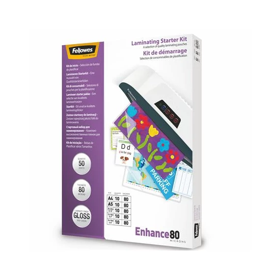 Meleglamináló fólia, 80 mikron, fényes, FELLOWES - 50db