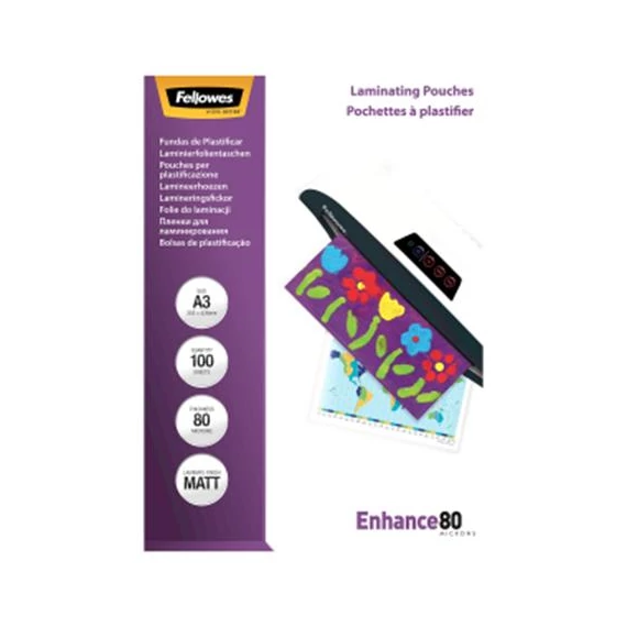 Meleglamináló fólia, 80 mikron, A3, matt, FELLOWES - 100db
