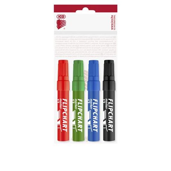 Flipchart marker készlet, 1-4 mm, vágott, ICO 