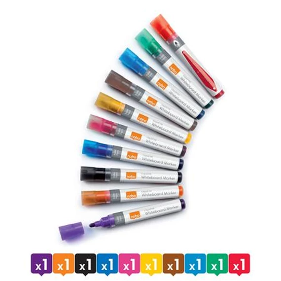 Táblamarker, folyékonytintás, kúpos, 1-3 mm, NOBO, vegyes színek