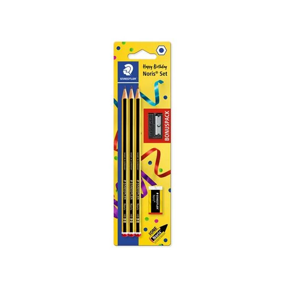 Grafitceruza, HB, hatszögletű, hegyezővel és radírral, STAEDTLER 