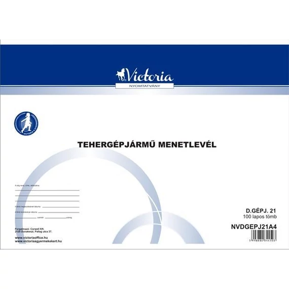 Nyomtatvány, menetlevél, tehergépjármű, 100 lap, A4, fekvő, VICTORIA PAPER, 