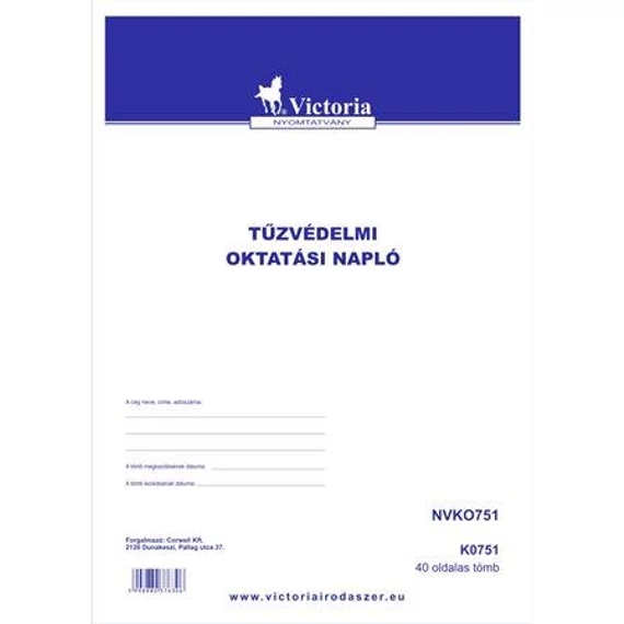 Nyomtatvány, tűzvédelmi oktatási napló, 40 oldal, A4, VICTORIA PAPER - 10 tömb