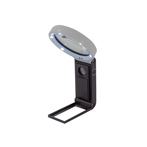 Nagyító, 90 mm, kihajtható állvánnyal, LED fénnyel, WEDO, fekete/fehér